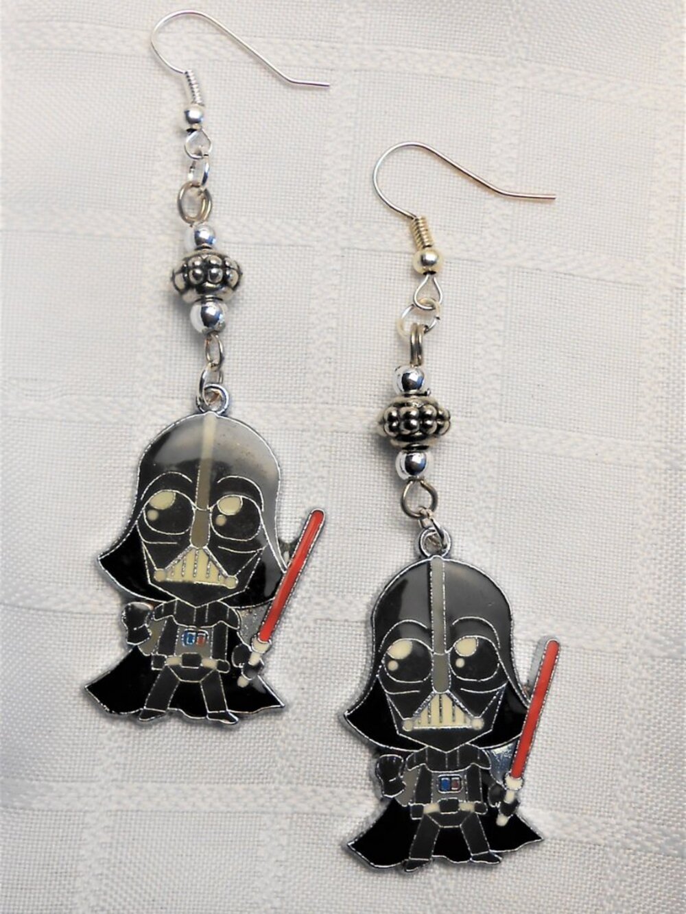 No292 Handmade earrings with enameled silver Darth Vador charms
